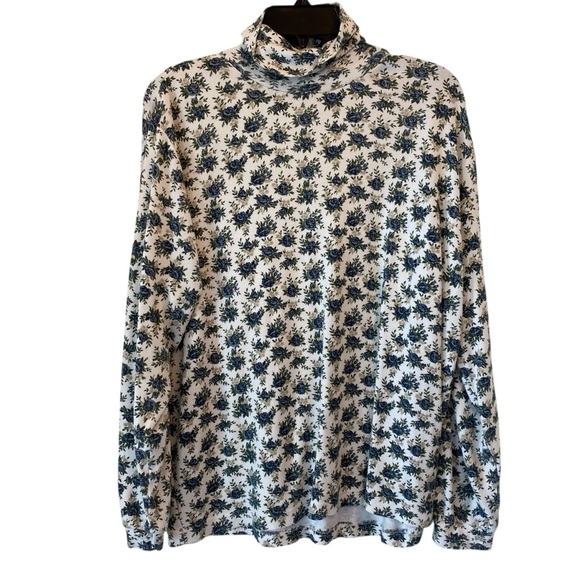 croft & barrow Tops - Croft & Barrow Women's XL Cotton blue green white Floral Mock/Turtle neck top